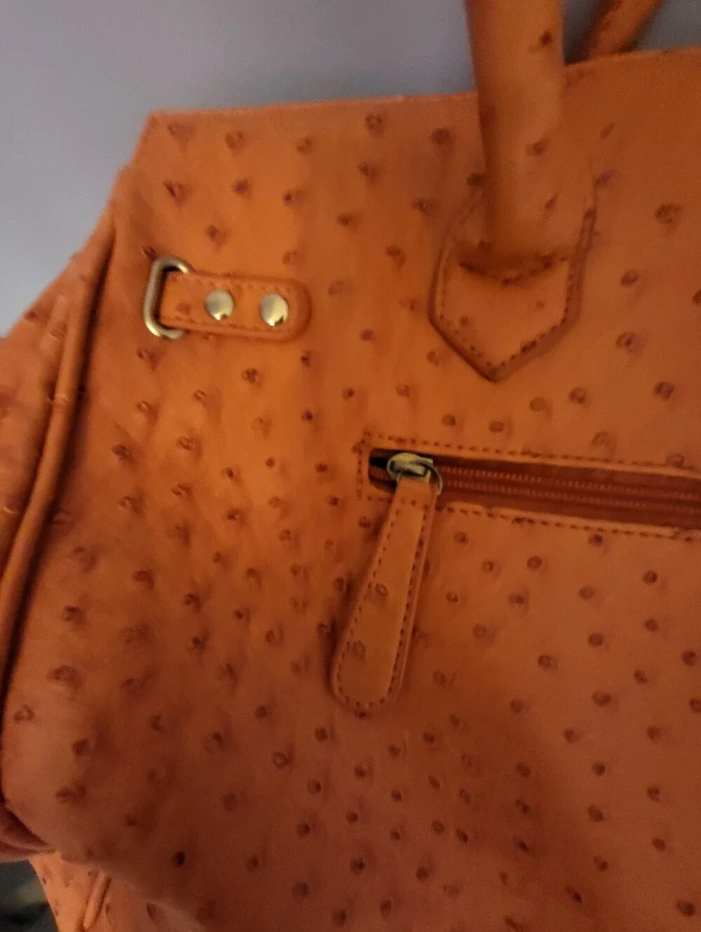 NWOT Penelope Ann 14.5x12x6  Orange Ostrich-Texture Top-Handle Tote Bag - Picture 13 of 14